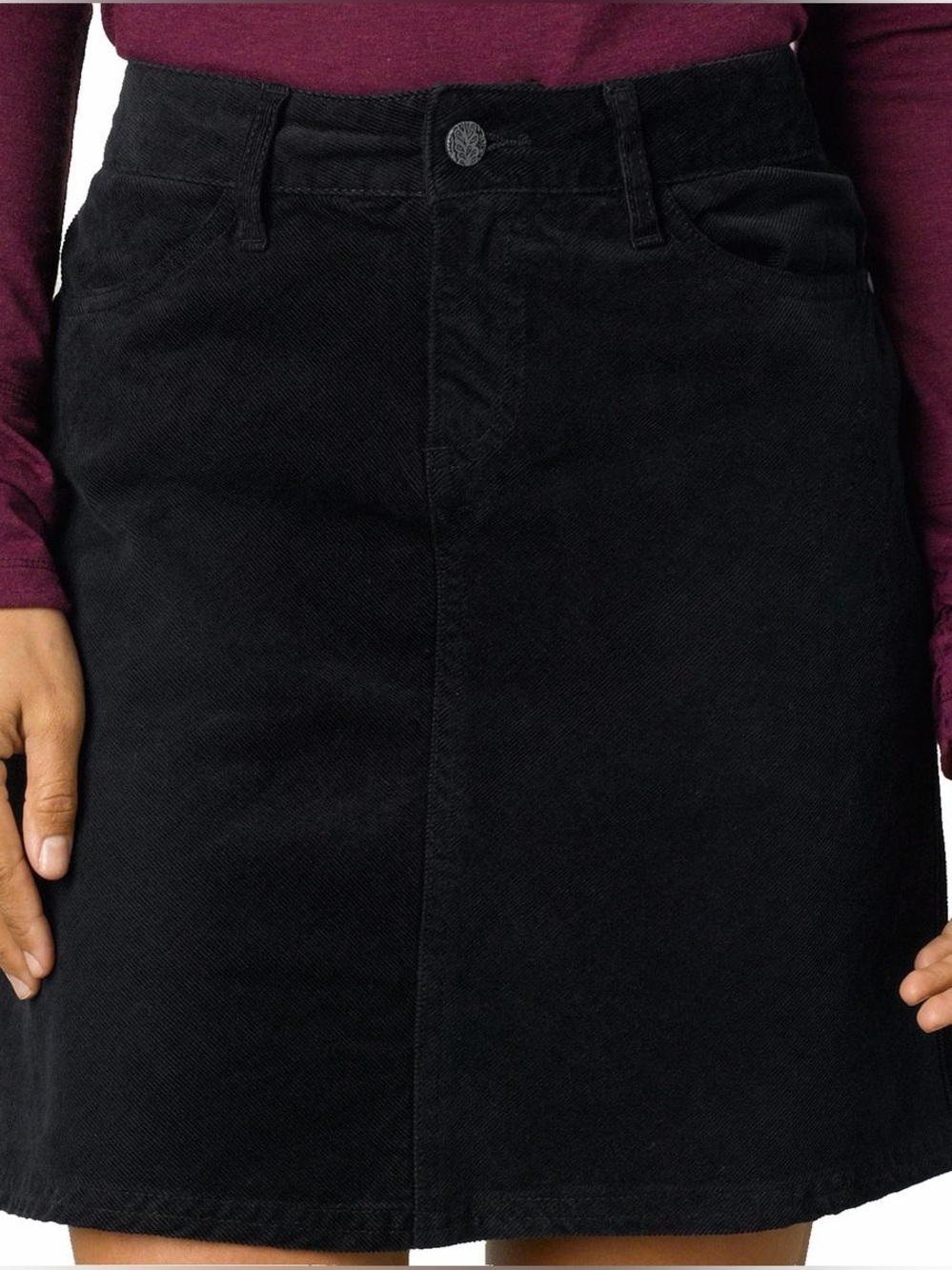 prAna Trista Corduroy Skirt Black Organic Cotton Stretch A-Line Size 2 NWT